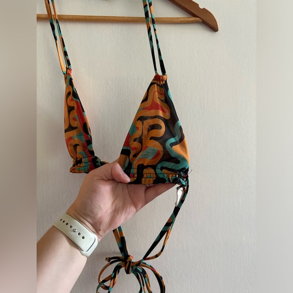 Gonza Orange/Teal 70s Double Strap Mesh Triangle Top size Small EUC - Picture 5 of 8